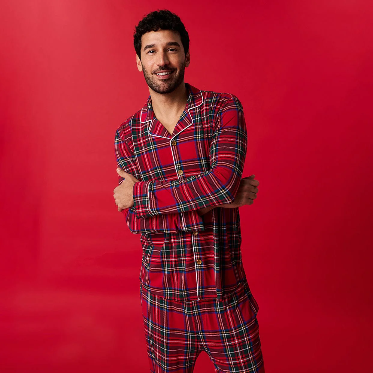 Bamboo Men's Luxe Top & Pajama Pant Set - Red Tartan Plaid - Image 2
