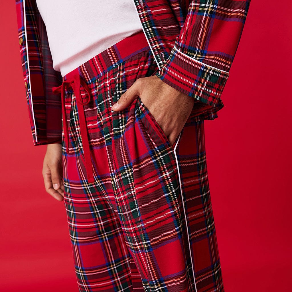 Bamboo Men's Luxe Top & Pajama Pant Set - Red Tartan Plaid - Image 3