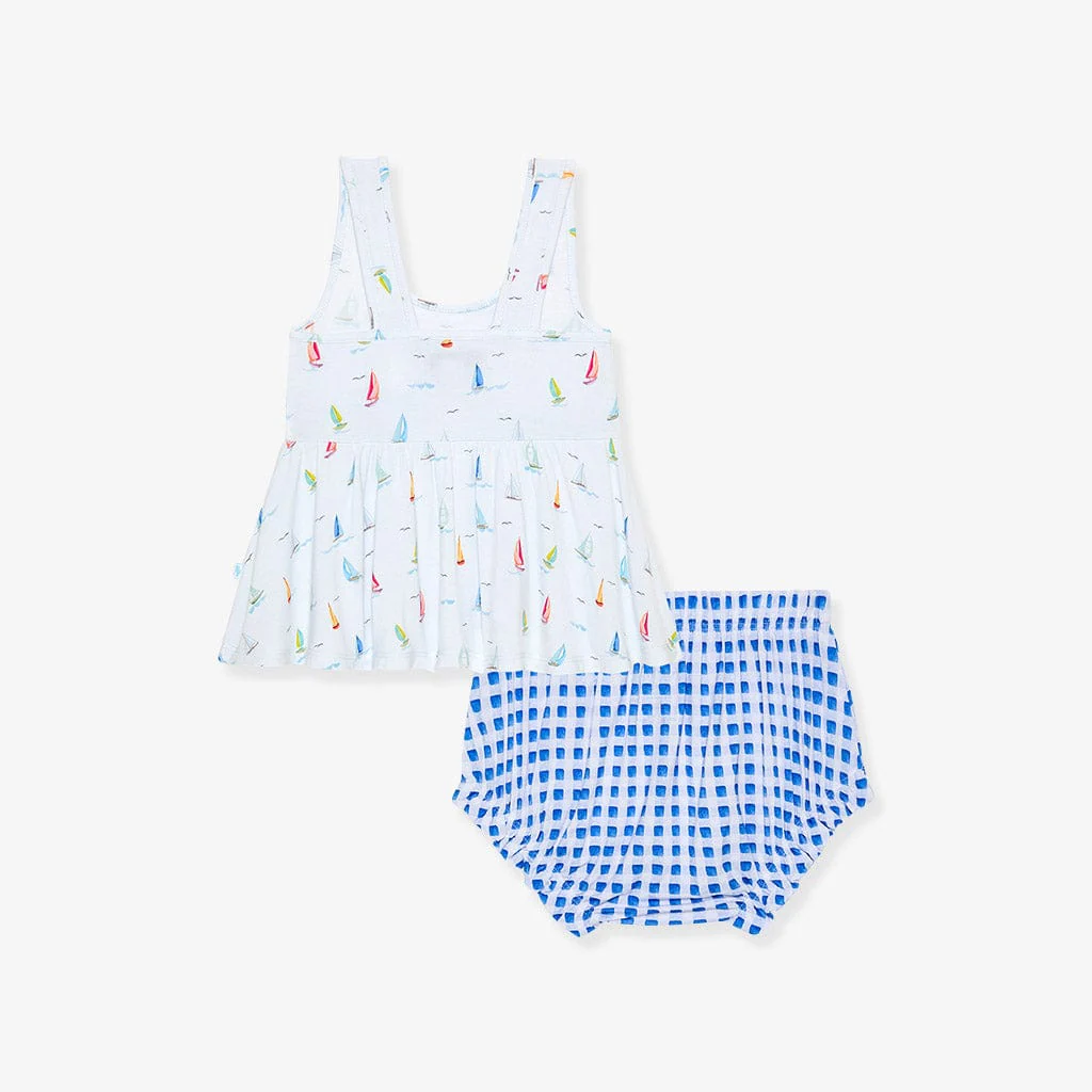 Bamboo Peplum Top & Bummies Outfit Set - Oslow (Sailboats) - Image 2