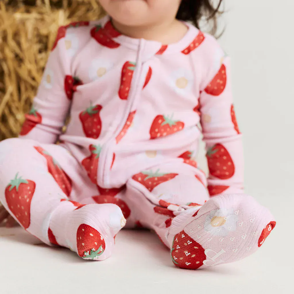 Bamboo Pointelle Convertible Footie Romper - Penny (Strawberries ) - Image 2