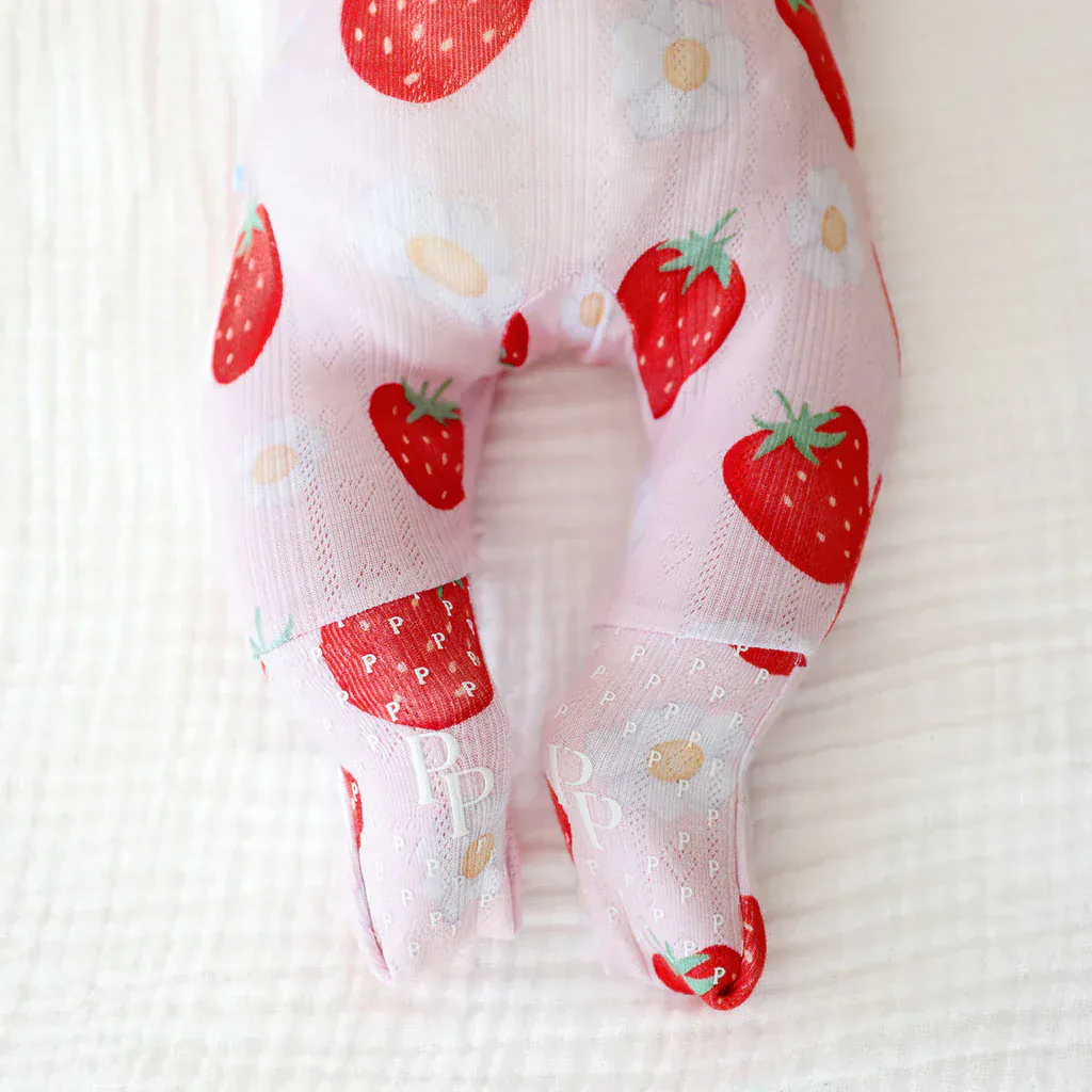 Bamboo Pointelle Convertible Footie Romper - Penny (Strawberries ) - Image 3