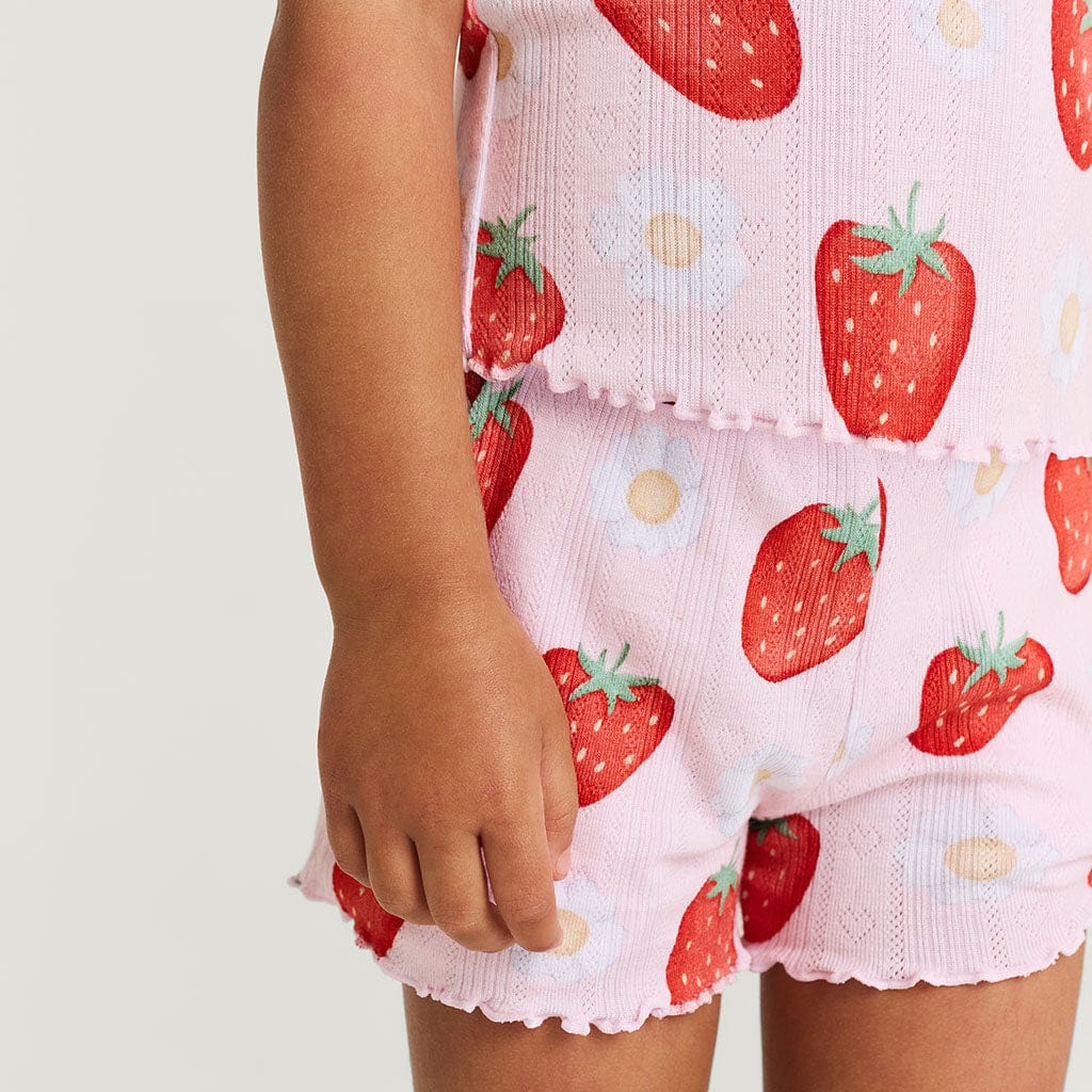 Bamboo Pointelle Lettuce Edge Cami & Short Set - Penny (Strawberries ) - Image 2