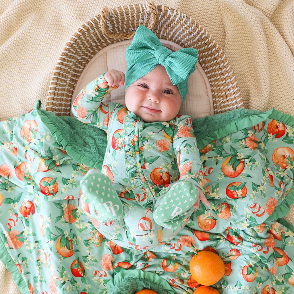 Bamboo Ruffle Footie with 2-Way Zipper - Arancia (Citrus) - Image 3