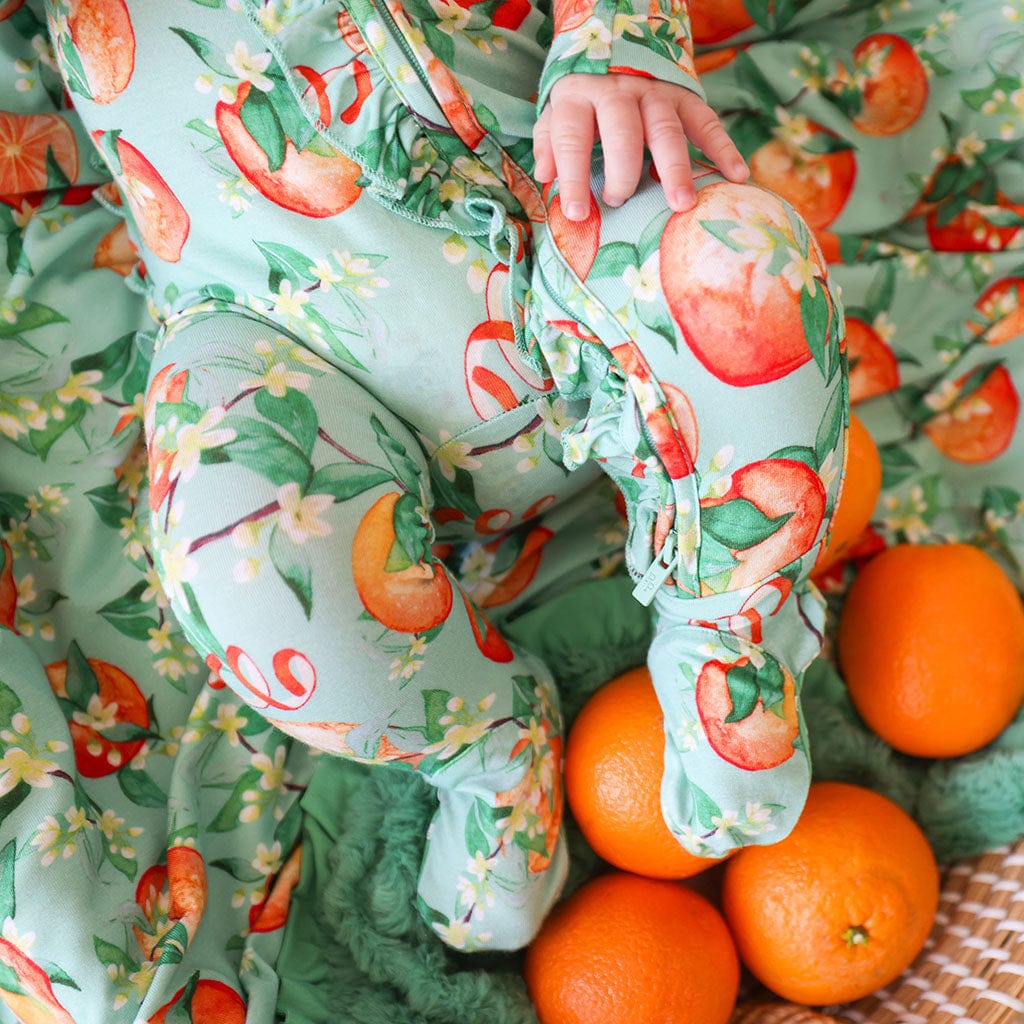 Bamboo Ruffle Footie with 2-Way Zipper - Arancia (Citrus) - Image 4