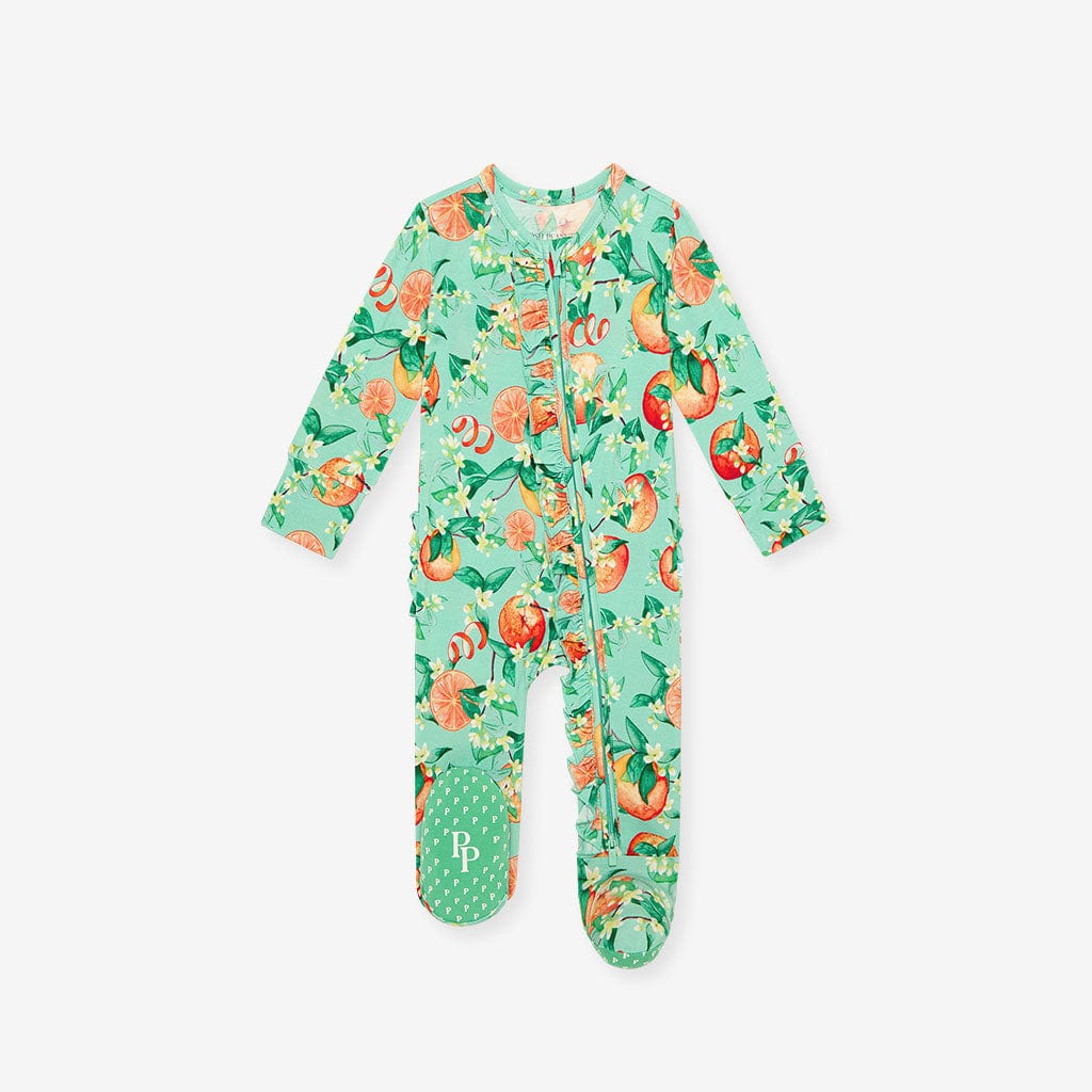Bamboo Ruffle Footie with 2-Way Zipper - Arancia (Citrus) - Image 6