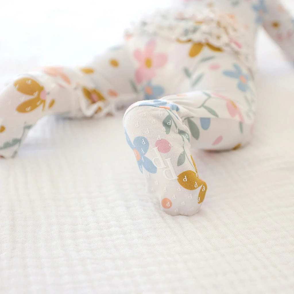 Bamboo Ruffle Footie with 2-Way Zipper - Daisy (Florals) - Image 4