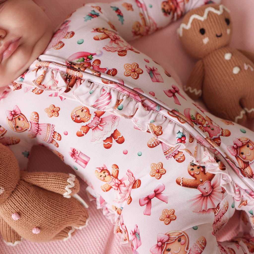 Bamboo Ruffle Footie with 2-Way Zipper - Ginger Posh (Gingerbread Cookies) - Image 2