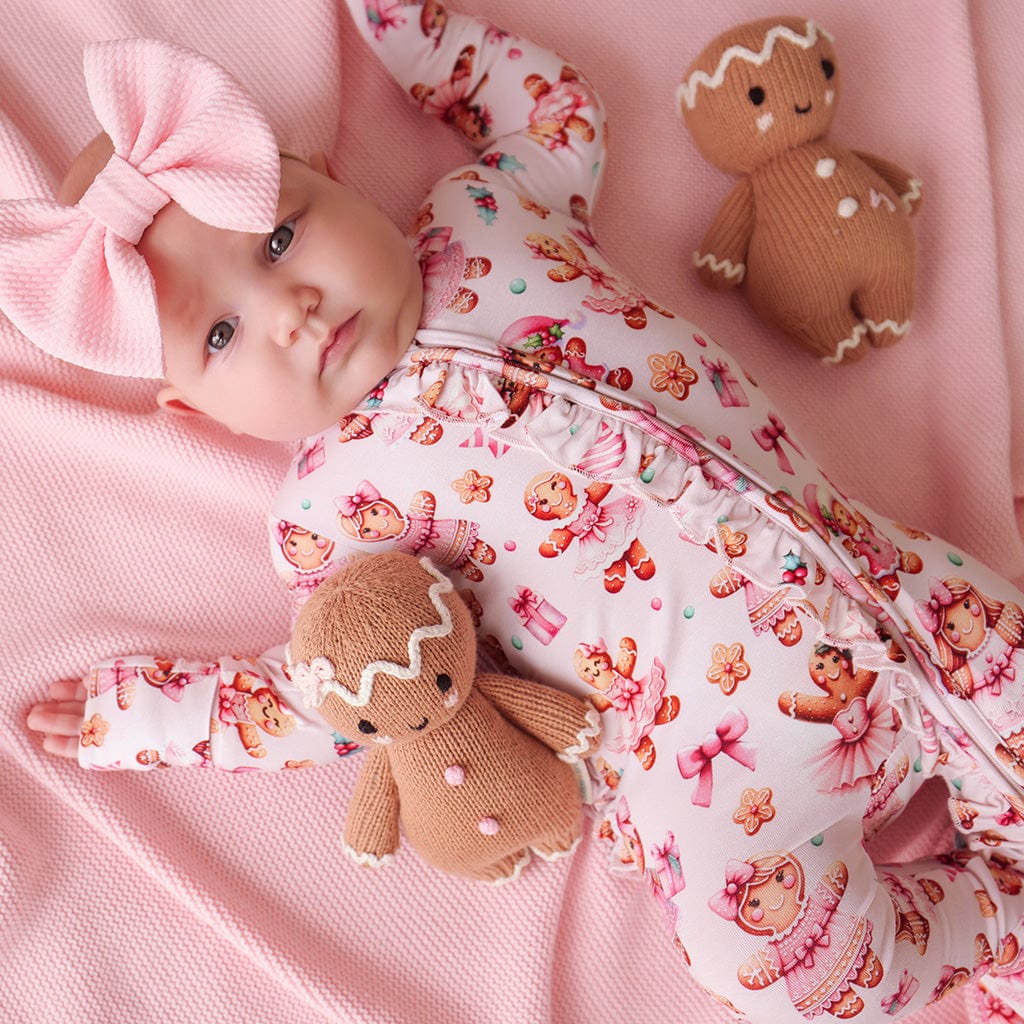 Bamboo Ruffle Footie with 2-Way Zipper - Ginger Posh (Gingerbread Cookies) - Image 3