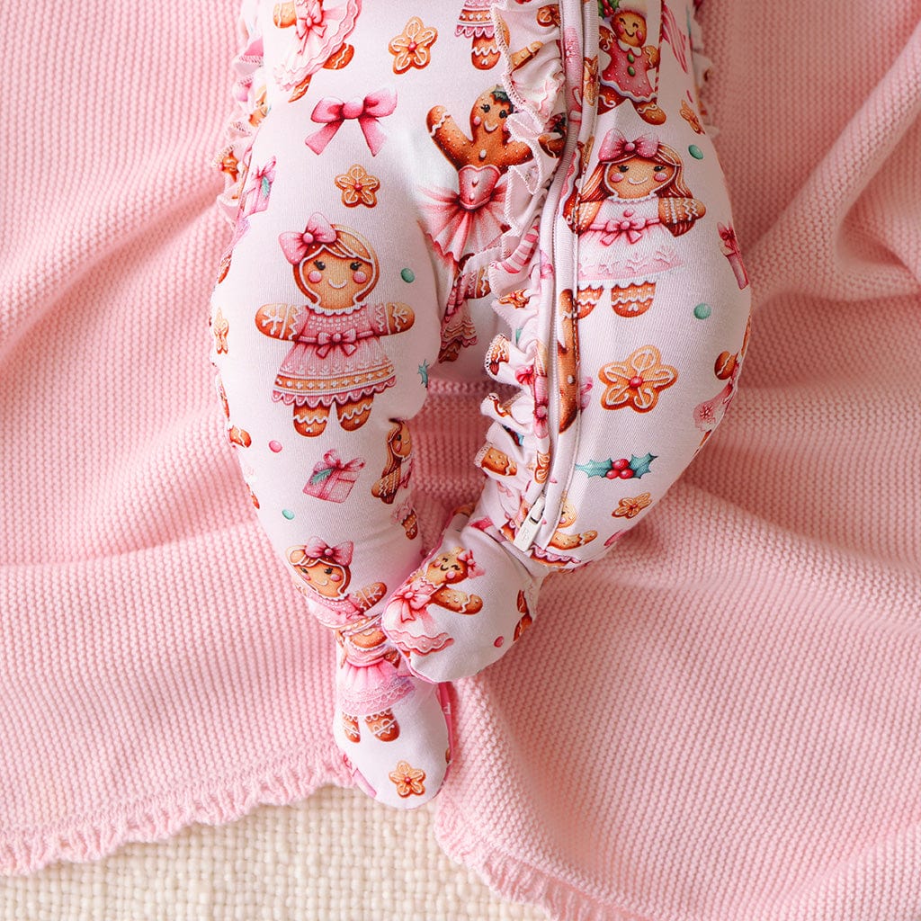 Bamboo Ruffle Footie with 2-Way Zipper - Ginger Posh (Gingerbread Cookies) - Image 5