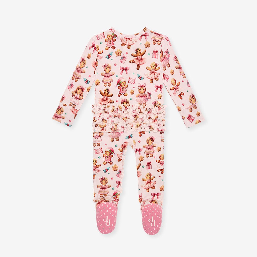 Bamboo Ruffle Footie with 2-Way Zipper - Ginger Posh (Gingerbread Cookies) - Image 7