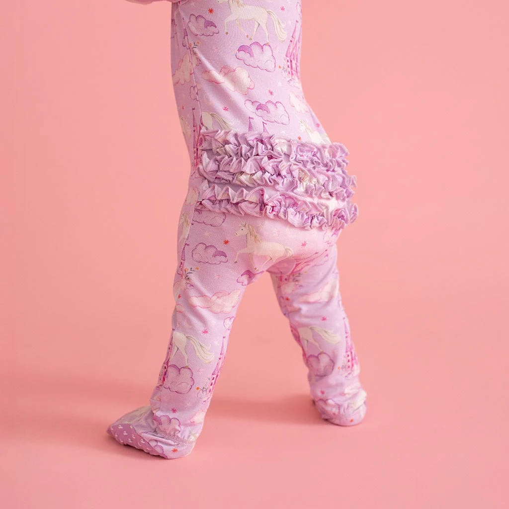 Bamboo Ruffle Footie with 2-Way Zipper - Lilith (Unicorns) - Image 3