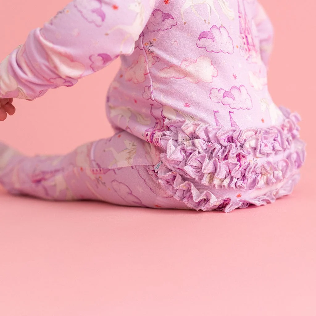 Bamboo Ruffle Footie with 2-Way Zipper - Lilith (Unicorns) - Image 4
