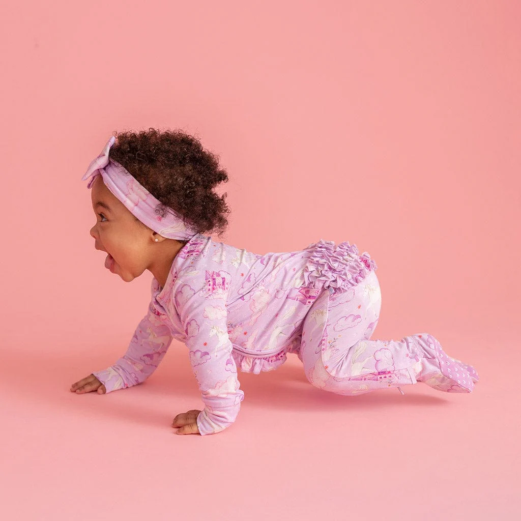 Bamboo Ruffle Footie with 2-Way Zipper - Lilith (Unicorns) - Image 5