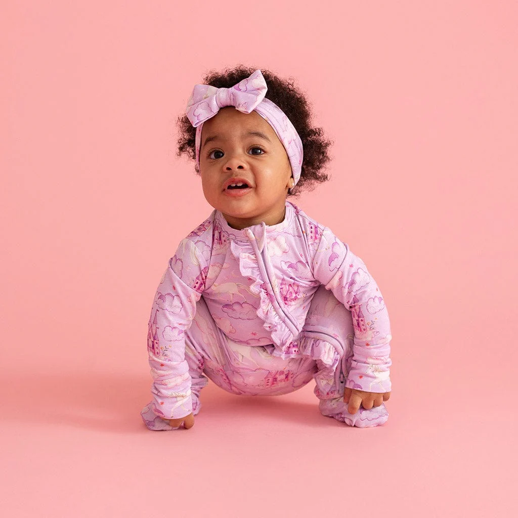 Bamboo Ruffle Footie with 2-Way Zipper - Lilith (Unicorns) - Image 6