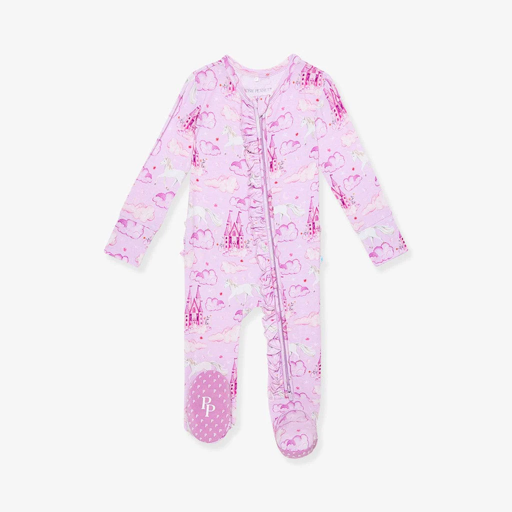 Bamboo Ruffle Footie with 2-Way Zipper - Lilith (Unicorns) - Image 7