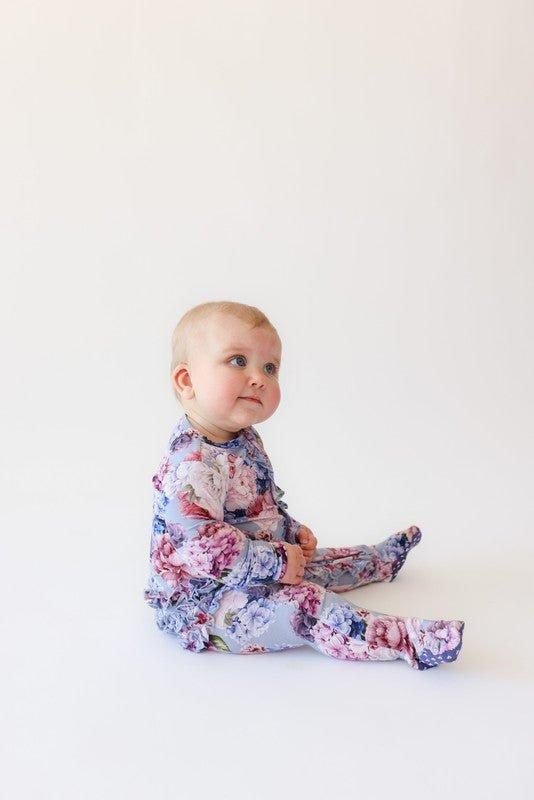 Bamboo Ruffle Footie with Zipper - Annie (Floral) - Image 2