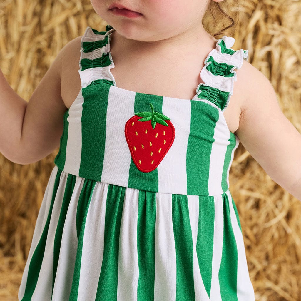 Bamboo Ruffled Strap Bubble Romper - Strawberry Stripe - Image 4