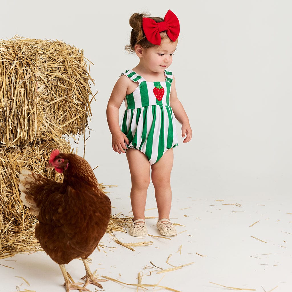 Bamboo Ruffled Strap Bubble Romper - Strawberry Stripe - Image 5