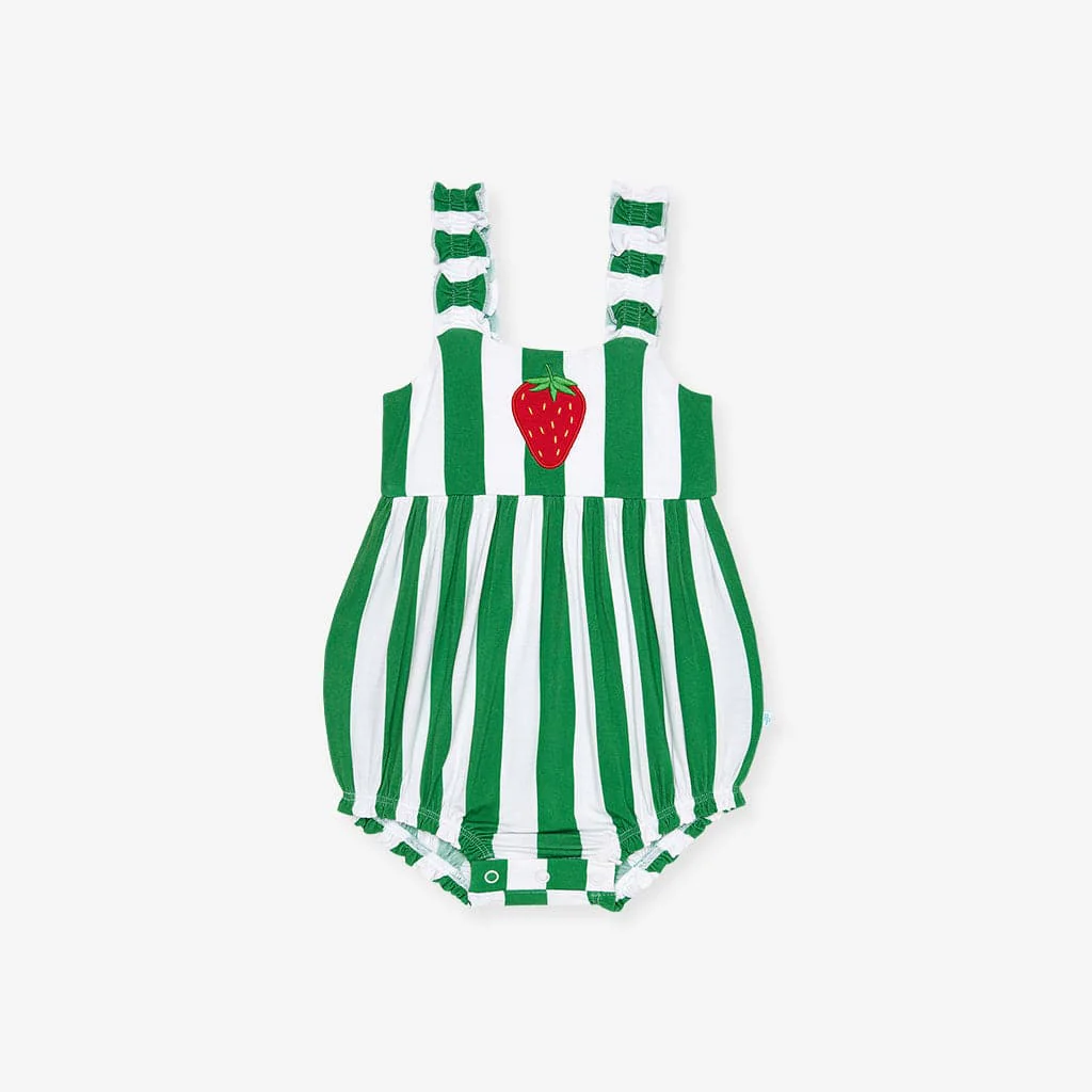 Bamboo Ruffled Strap Bubble Romper - Strawberry Stripe - Image 6