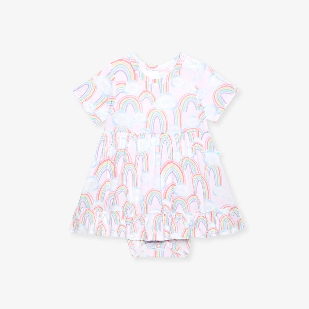 Bamboo Ruffled Twirl Bodysuit Dress - April (Rainbows) - Image 2