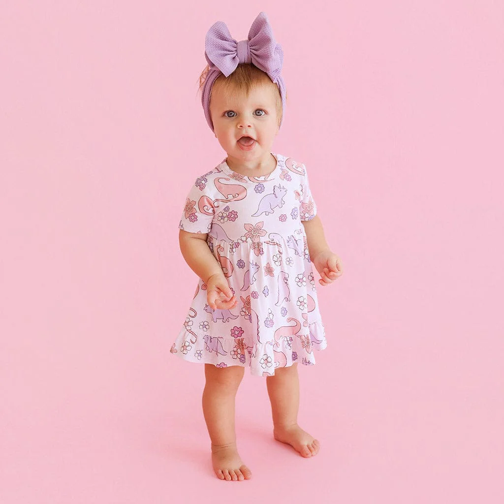 Bamboo Ruffled Twirl Bodysuit Dress - Erica (Dinosaurs)