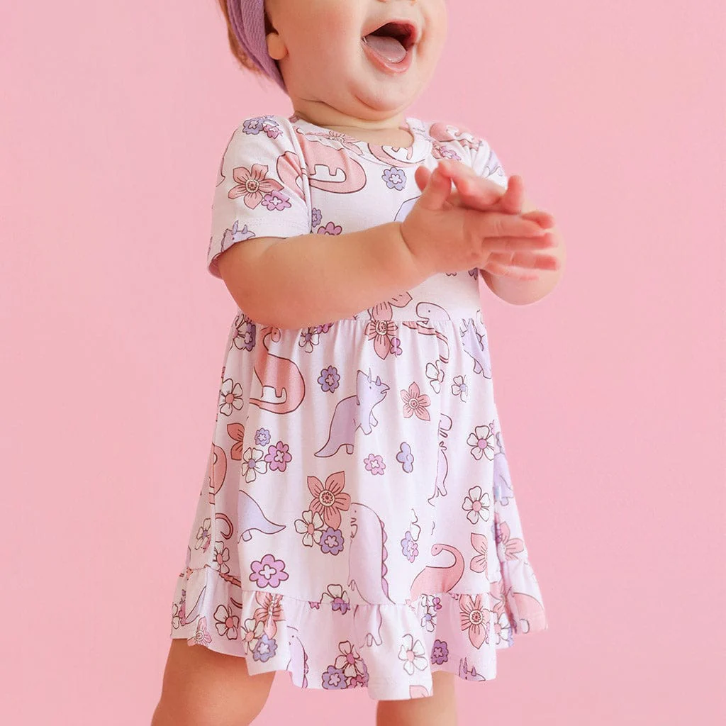 Bamboo Ruffled Twirl Bodysuit Dress - Erica (Dinosaurs) - Image 2