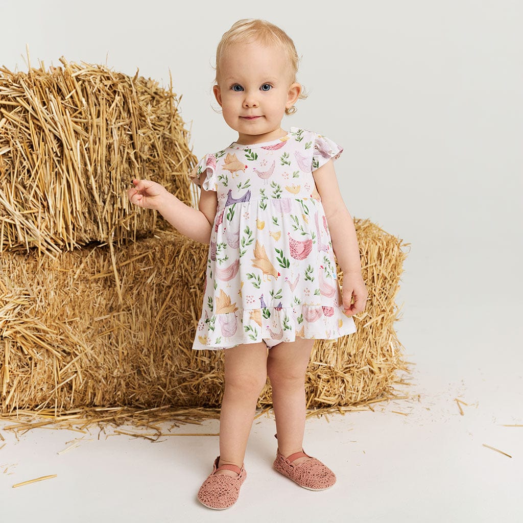 Bamboo Ruffled Twirl Bodysuit Dress - Jo (Chickens) - Image 2