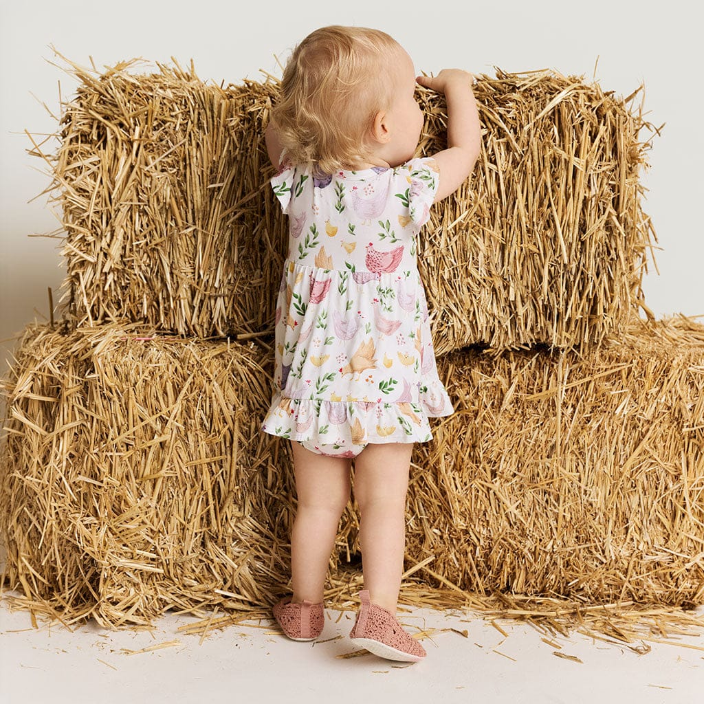 Bamboo Ruffled Twirl Bodysuit Dress - Jo (Chickens) - Image 3