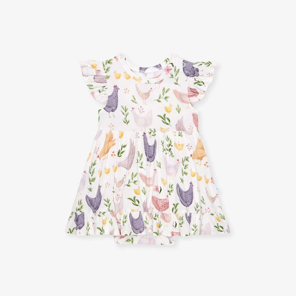 Bamboo Ruffled Twirl Bodysuit Dress - Jo (Chickens) - Image 4