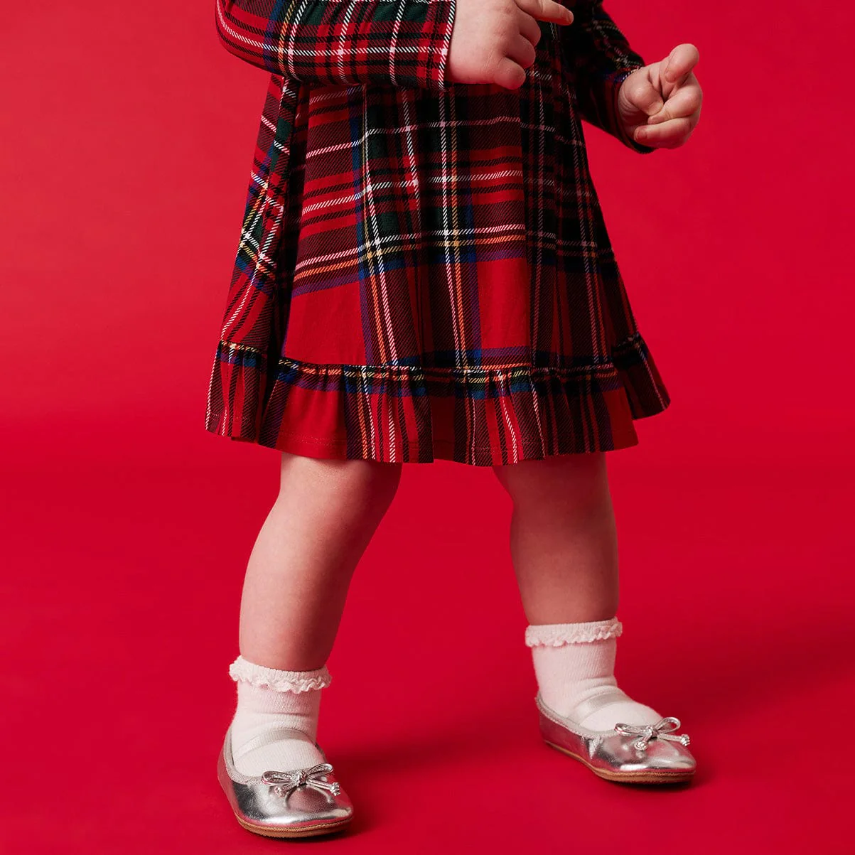 Bamboo Ruffled Twirl Bodysuit Dress - Red Tartan Plaid - Image 2