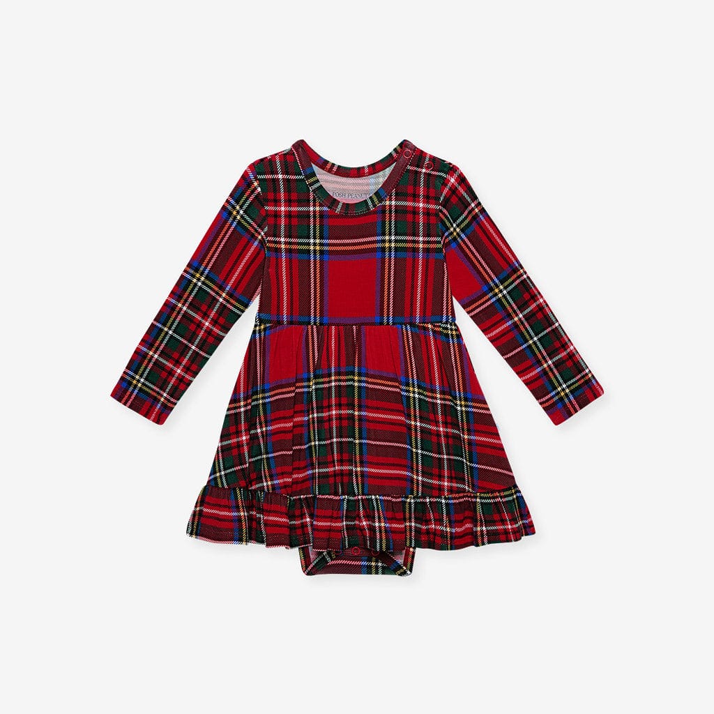 Bamboo Ruffled Twirl Bodysuit Dress - Red Tartan Plaid - Image 3