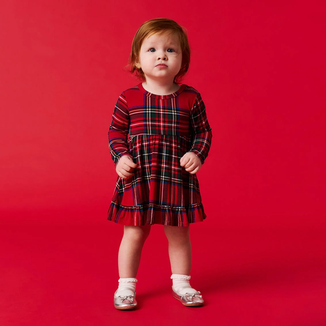 Bamboo Ruffled Twirl Bodysuit Dress - Red Tartan Plaid - Image 4
