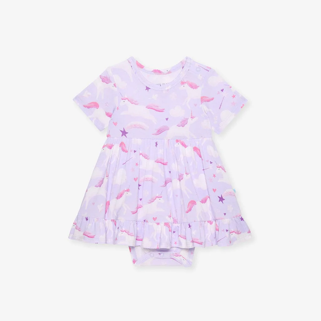 Bamboo Ruffled Twirl Bodysuit Dress - Thea (Unicorns) - Image 2