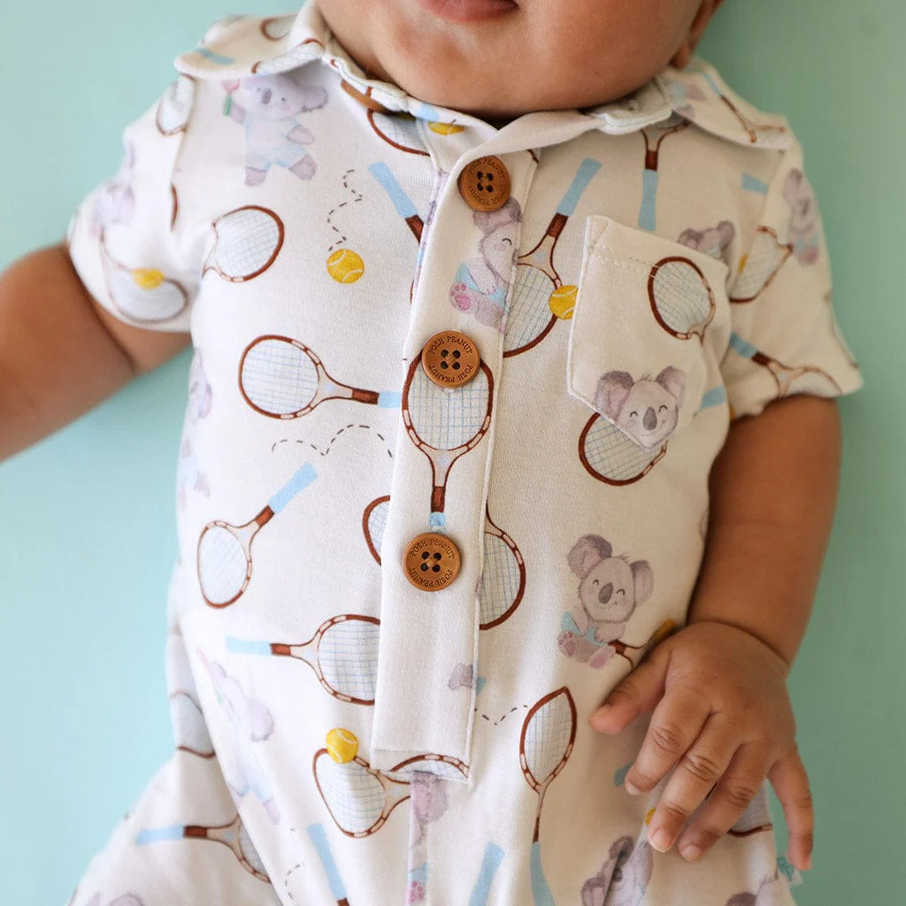 Bamboo Short Sleeve Collared Henley Romper - Nicolas (Tennis) - Image 2