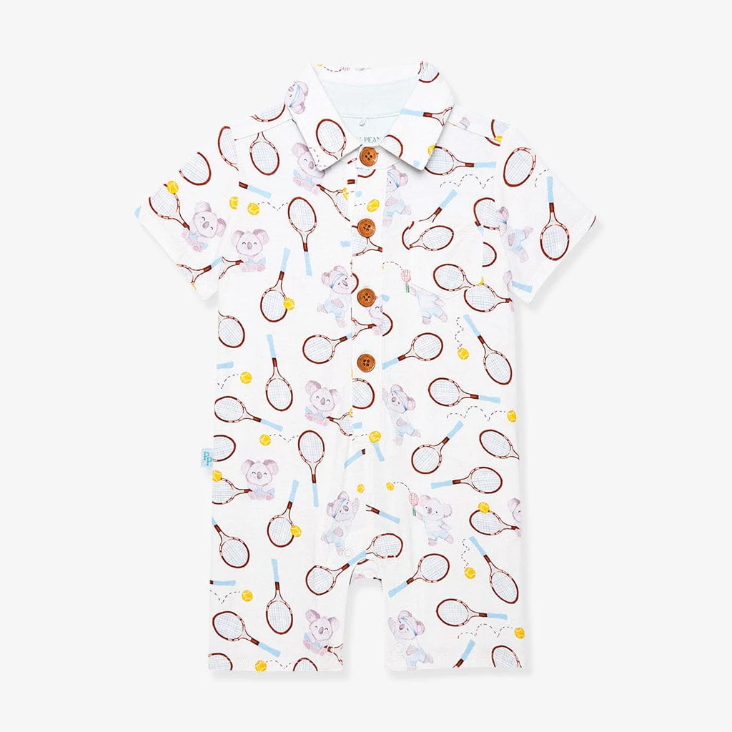 Bamboo Short Sleeve Collared Henley Romper - Nicolas (Tennis) - Image 4
