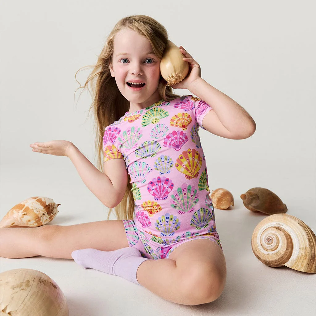 Bamboo Short Sleeve Pajama Set with Shorts - Catalina (Seashells) - Image 2