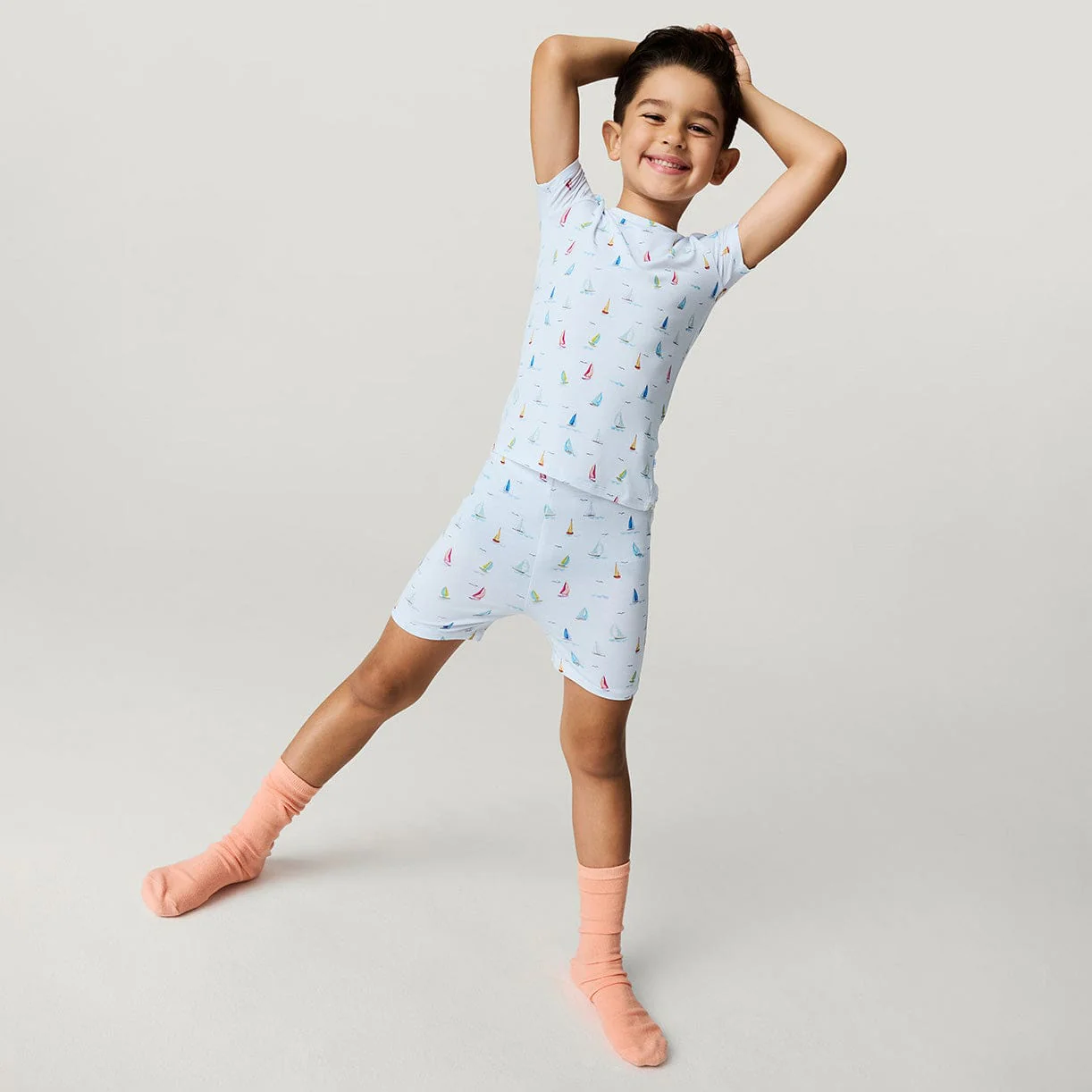 Bamboo Short Sleeve Pajama Set with Shorts - Oslow (Sailboats) - Image 3