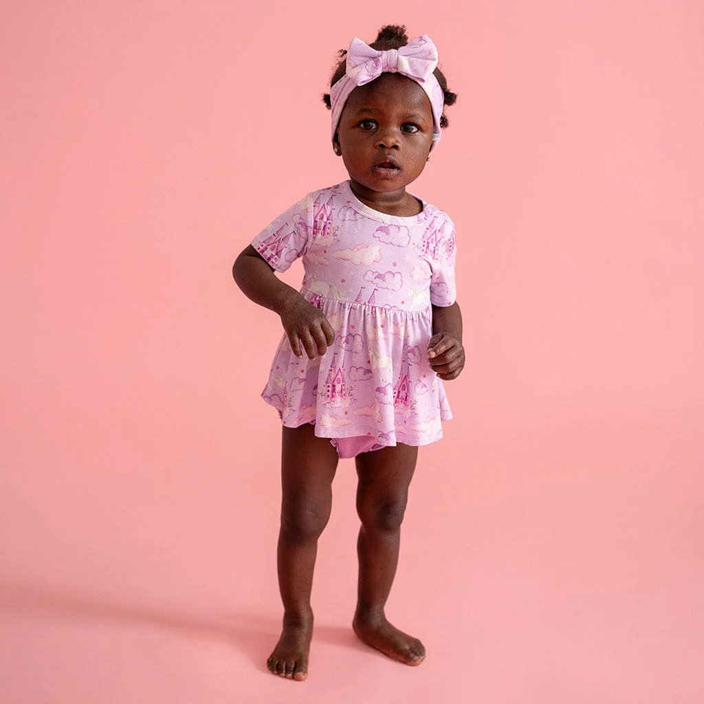 Bamboo Short Sleeve Peplum Top & Bummies Outfit Set - Lilith (Unicorns)