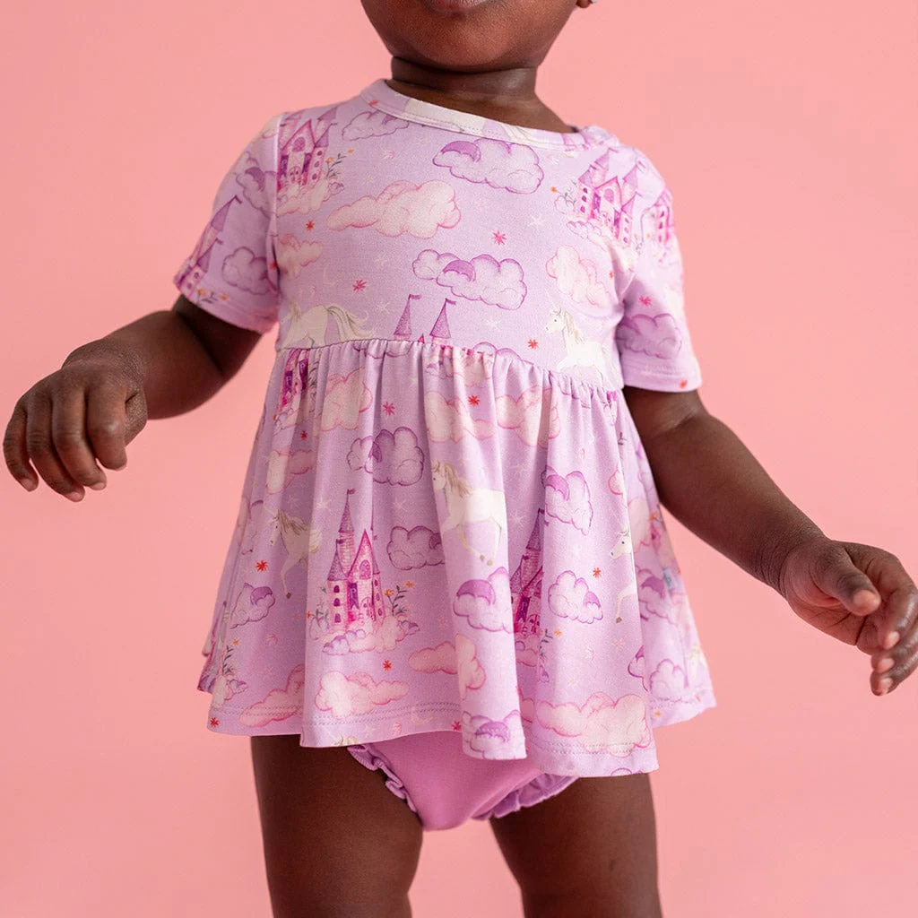 Bamboo Short Sleeve Peplum Top & Bummies Outfit Set - Lilith (Unicorns) - Image 2