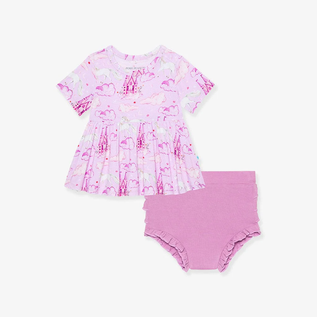 Bamboo Short Sleeve Peplum Top & Bummies Outfit Set - Lilith (Unicorns) - Image 4