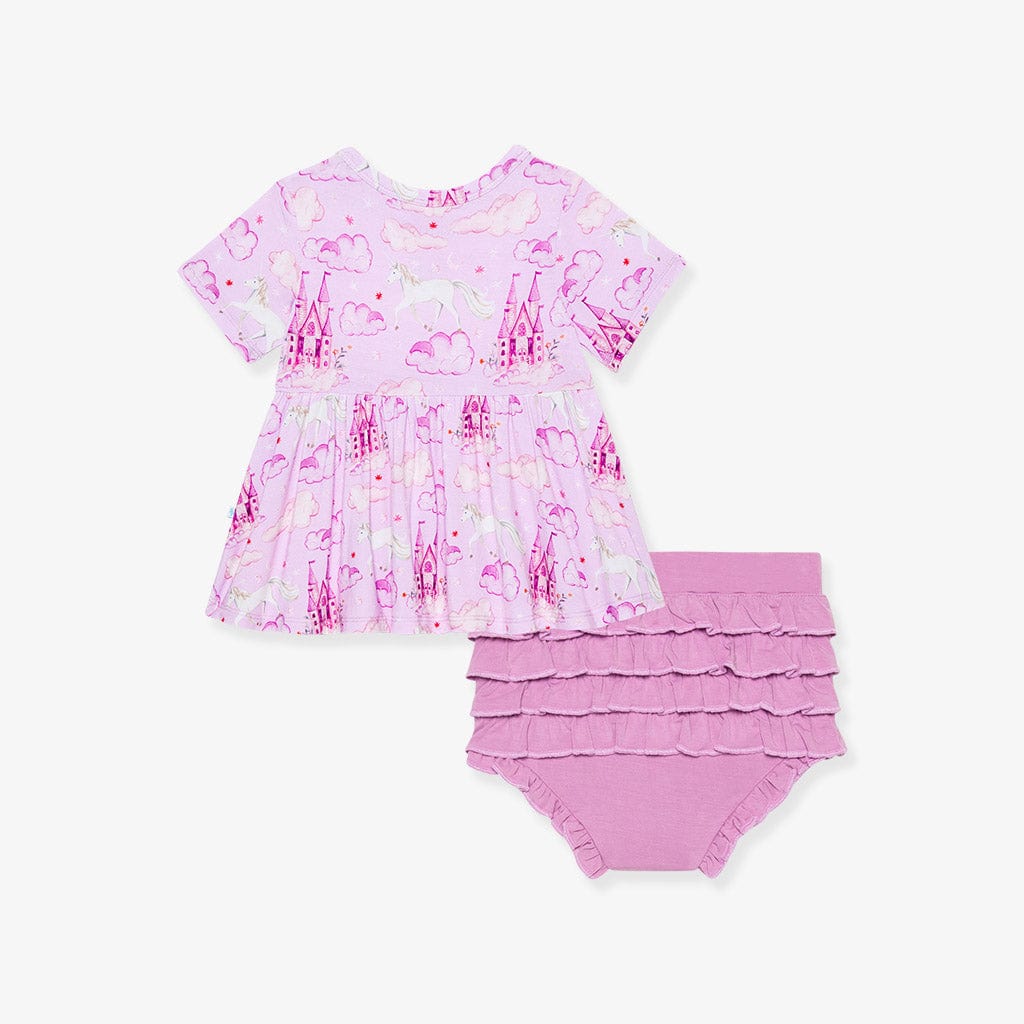 Bamboo Short Sleeve Peplum Top & Bummies Outfit Set - Lilith (Unicorns) - Image 5