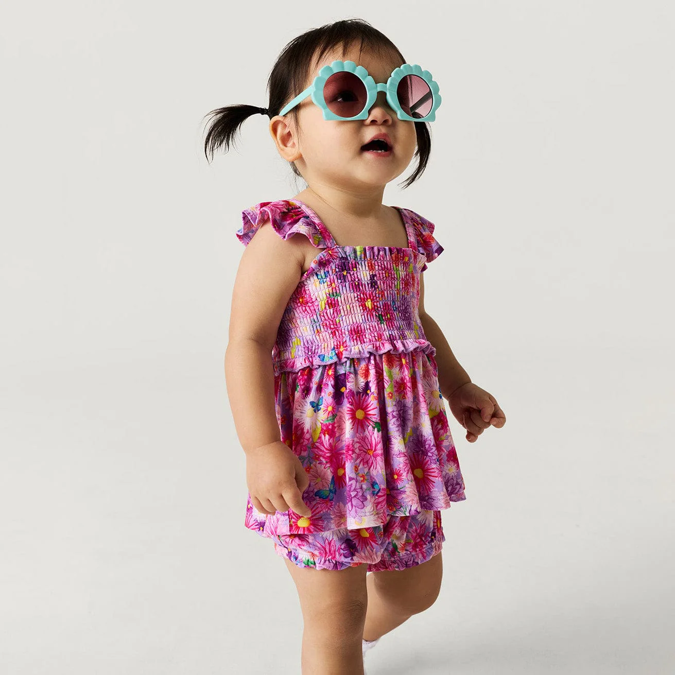 Bamboo Smocked Babydoll Top & Bummies Outfit Set - Zinnia (Floral) - Image 2