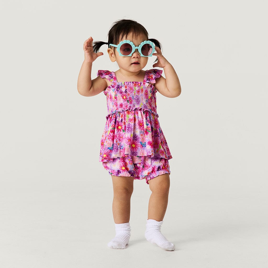 Bamboo Smocked Babydoll Top & Bummies Outfit Set - Zinnia (Floral) - Image 3