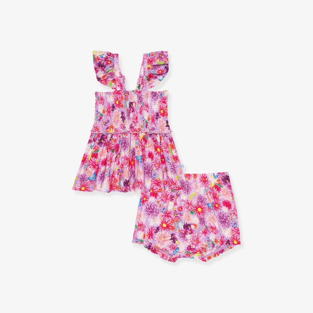 Bamboo Smocked Babydoll Top & Bummies Outfit Set - Zinnia (Floral) - Image 4