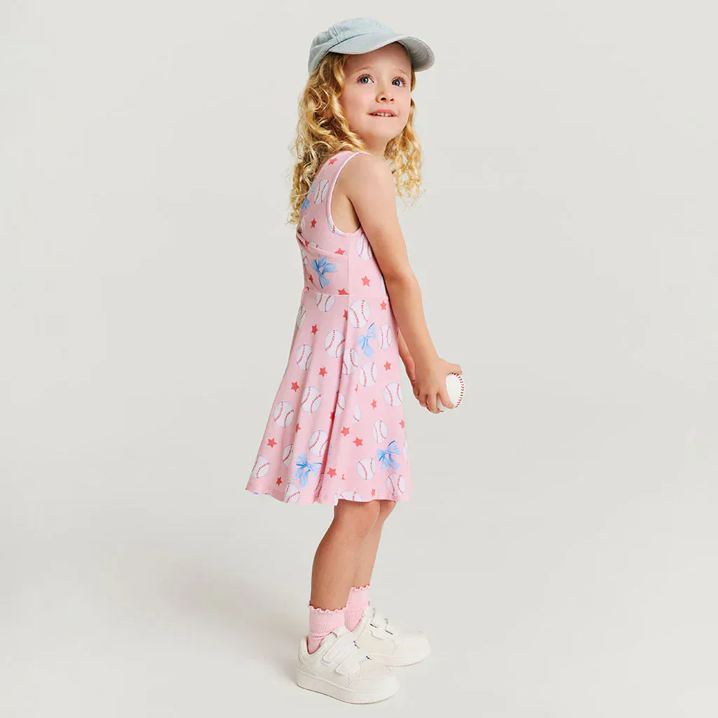 Bamboo Twist Back Skater Dress - Gina (Baseballs) - Image 3