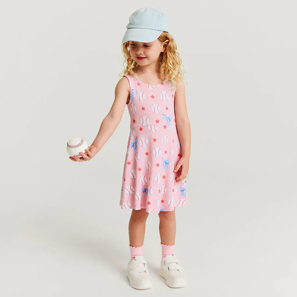 Bamboo Twist Back Skater Dress - Gina (Baseballs) - Image 4