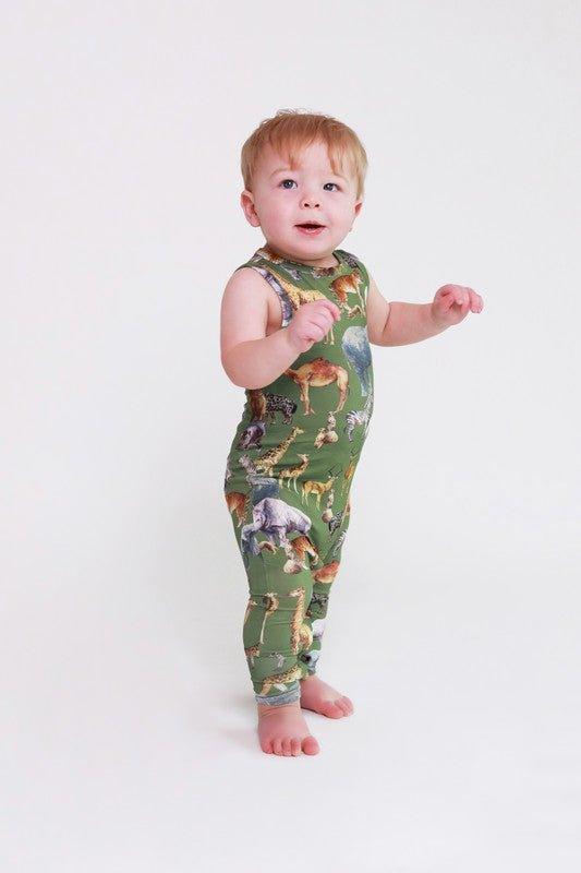 Boy's Bamboo Basic Racerback Romper - Posh Safari - Image 2