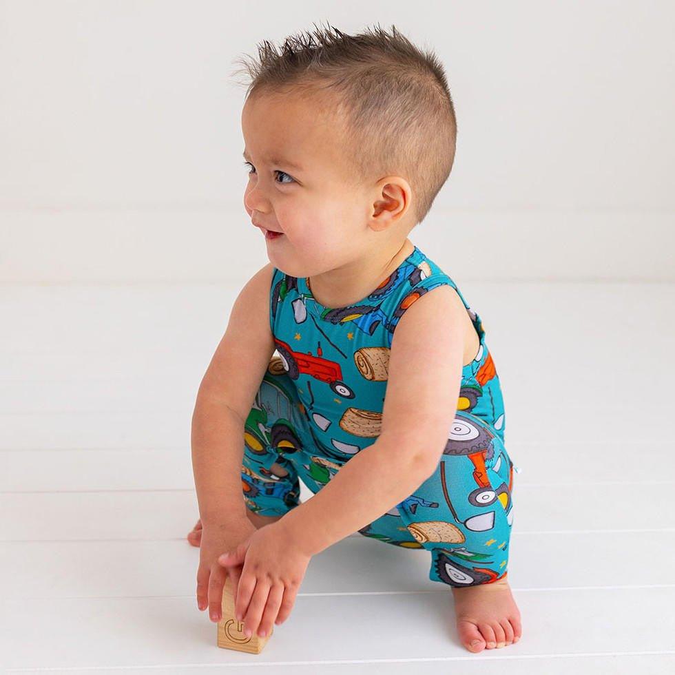 Boy's Bamboo Basic Racerback Romper - Roberts (Trucks) - Image 2
