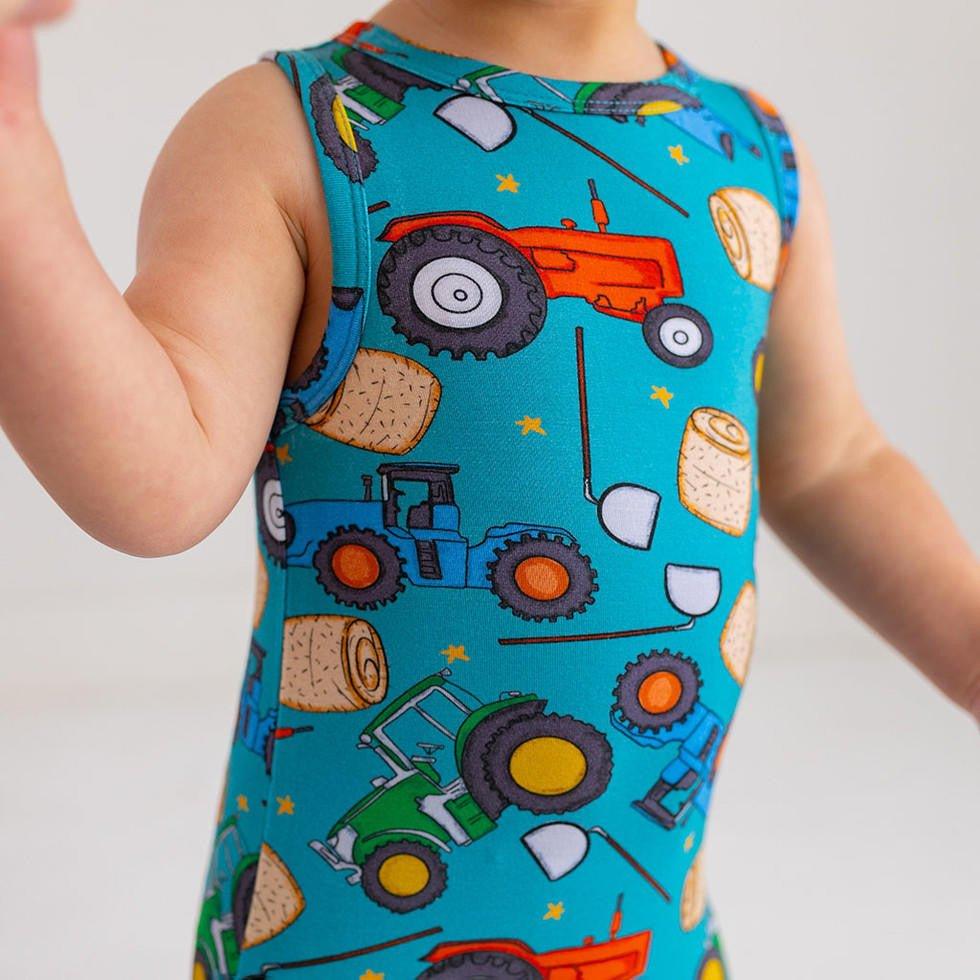 Boy's Bamboo Basic Racerback Romper - Roberts (Trucks) - Image 3