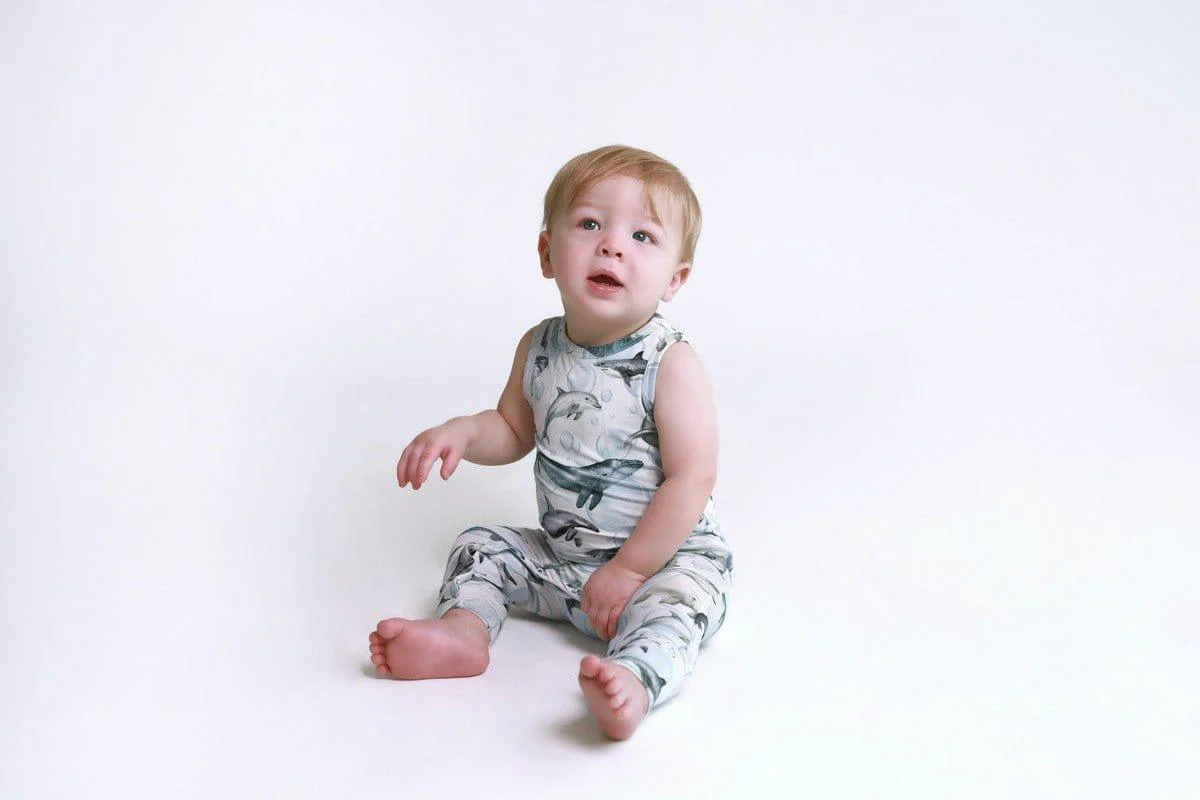 Boy's Bamboo Basic Racerback Romper - Sharkly - Image 2